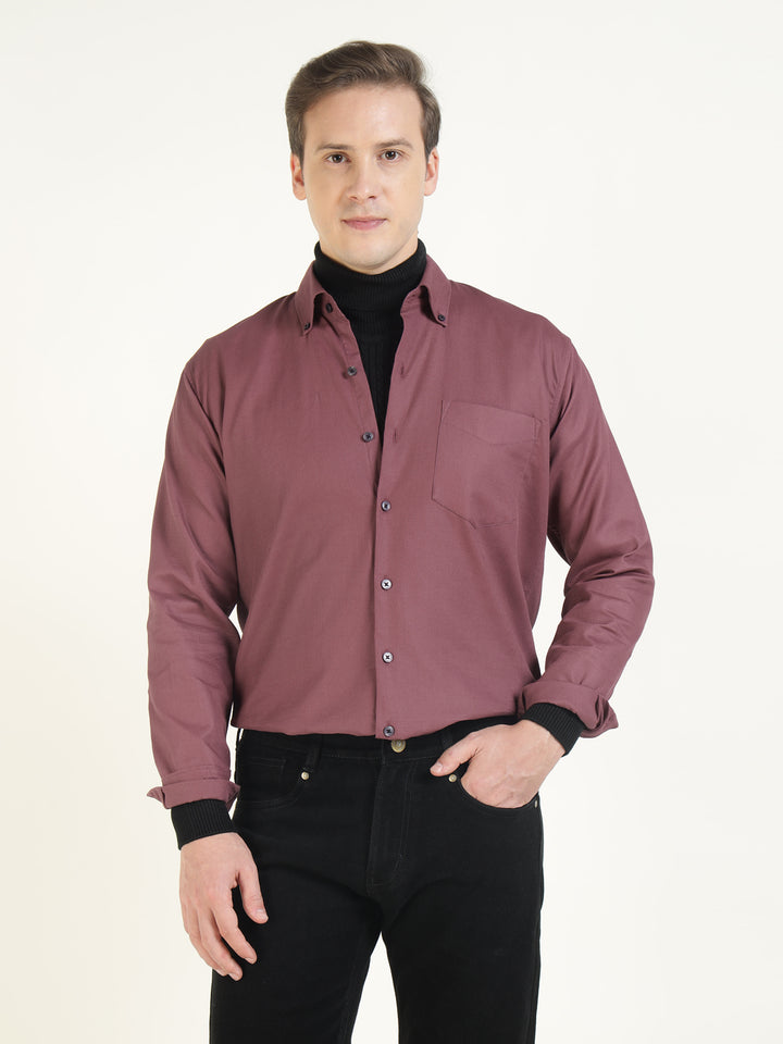 Hancock Men Mauve Solid Pure Cotton Slim Fit Casual Shirt