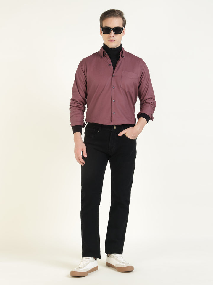 Hancock Men Mauve Solid Pure Cotton Slim Fit Casual Shirt