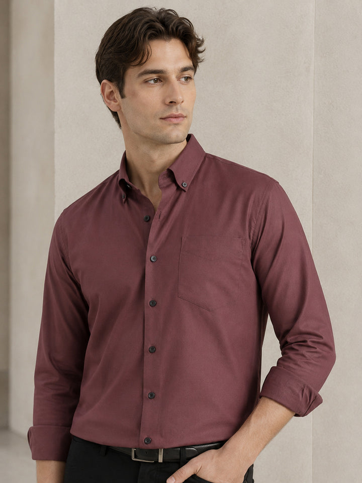 Men Mauve Solid Pure Cotton Slim Fit Casual Shirt