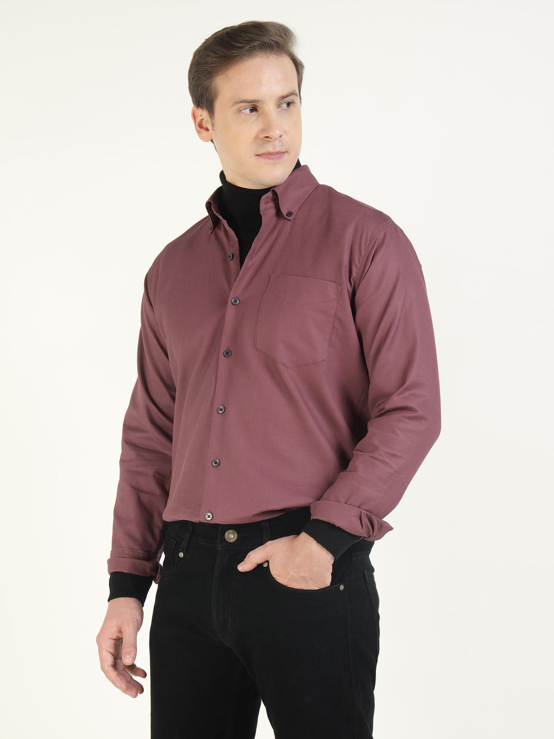 Hancock Men Mauve Solid Pure Cotton Slim Fit Casual Shirt
