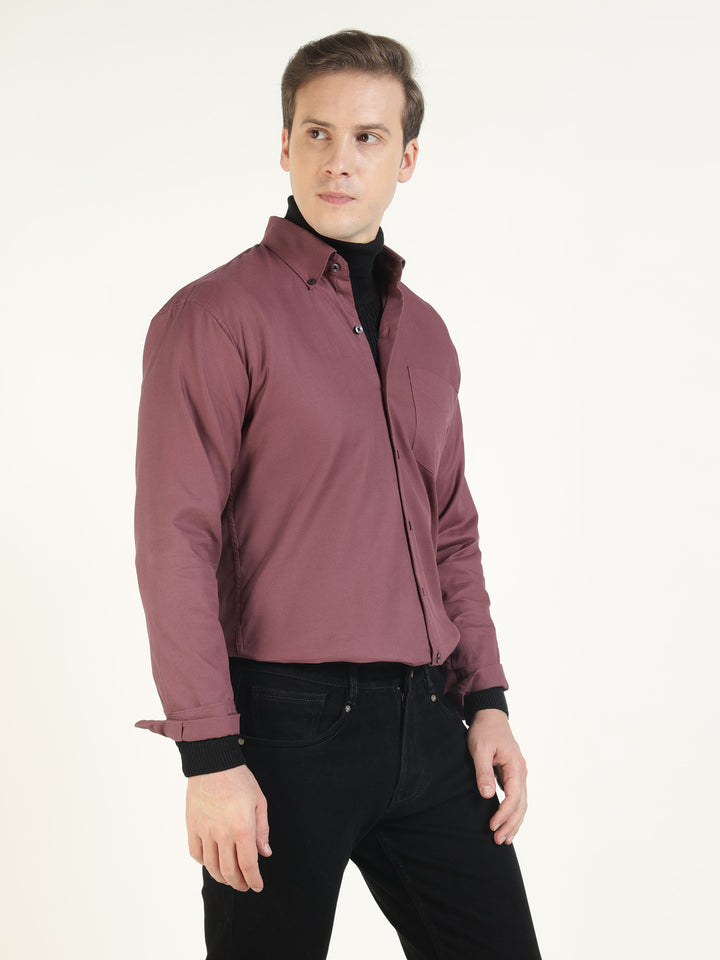Hancock Men Mauve Solid Pure Cotton Slim Fit Casual Shirt