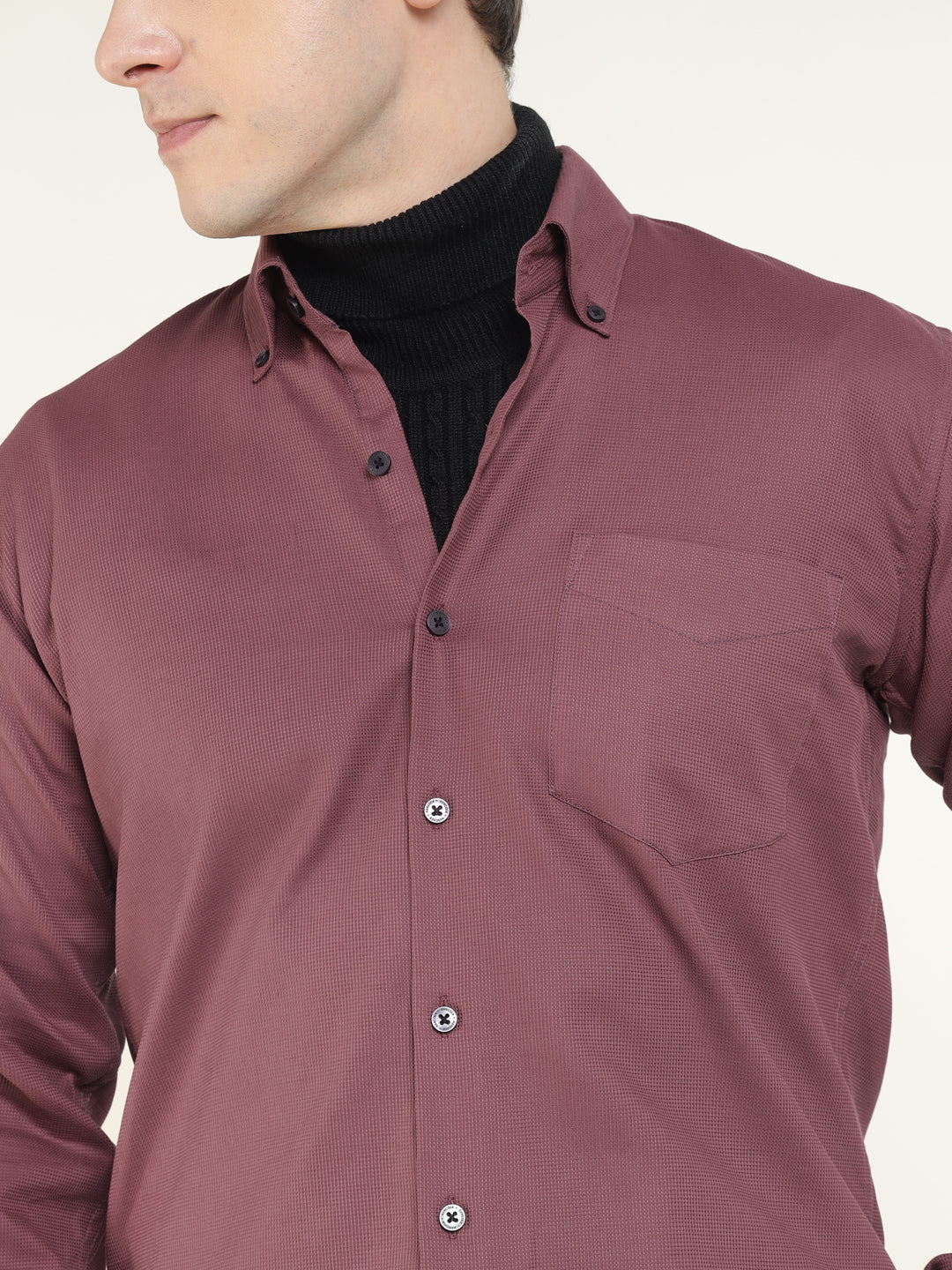 Hancock Men Mauve Solid Pure Cotton Slim Fit Casual Shirt
