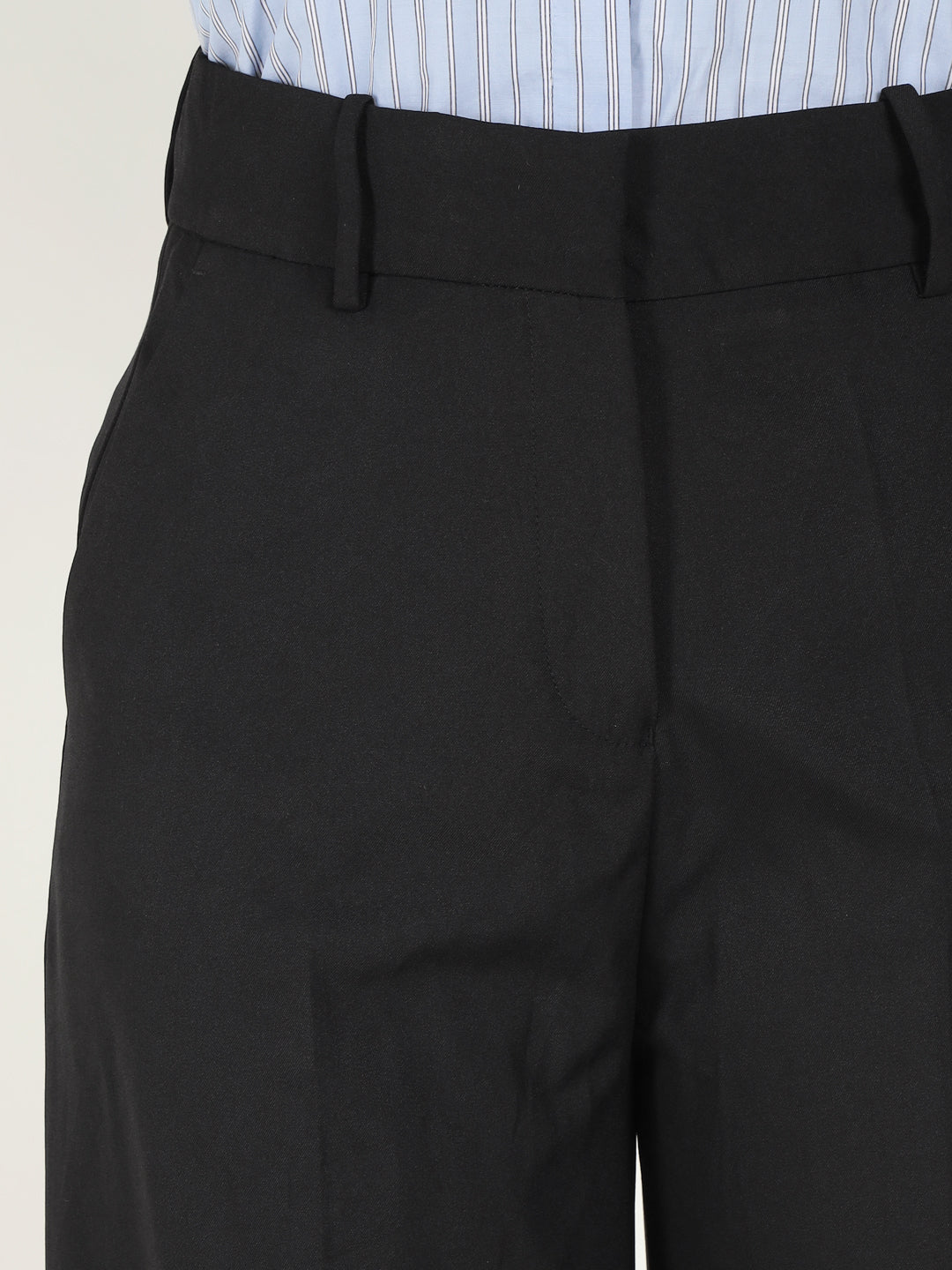 Women Black Solid Polyester Viscose & Elastane Wide Leg Formal Trouser