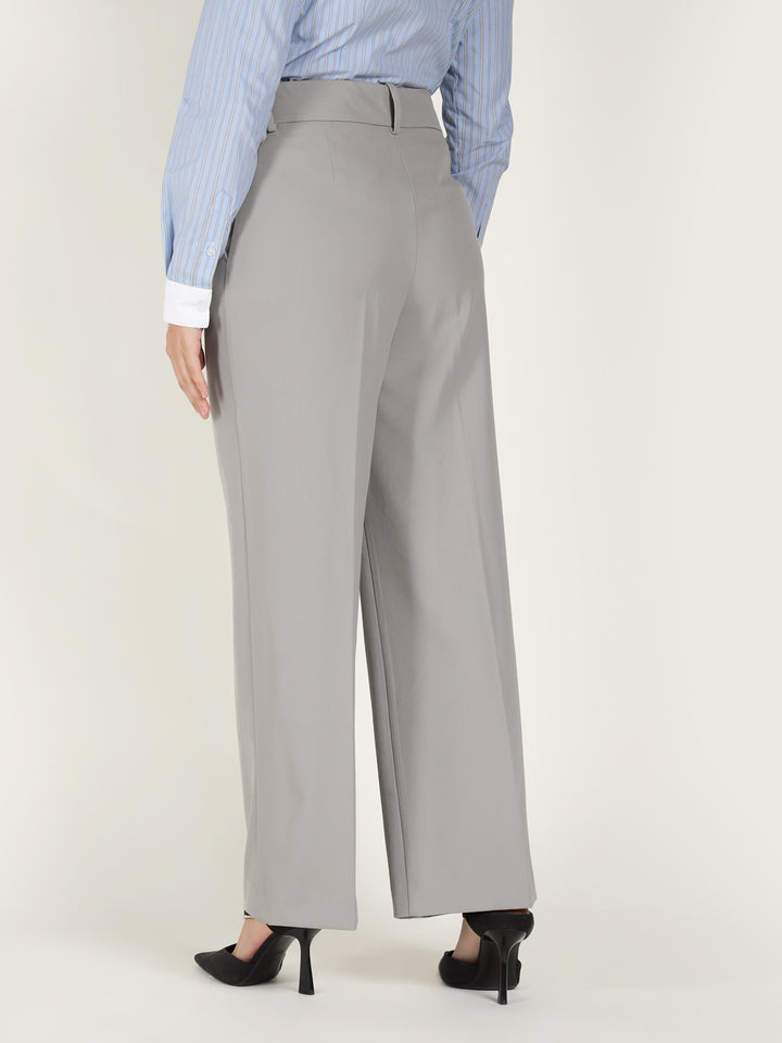 Hancock Women Basil Solid Polyester, Viscose & Elastane Wide Leg Formal Trouser