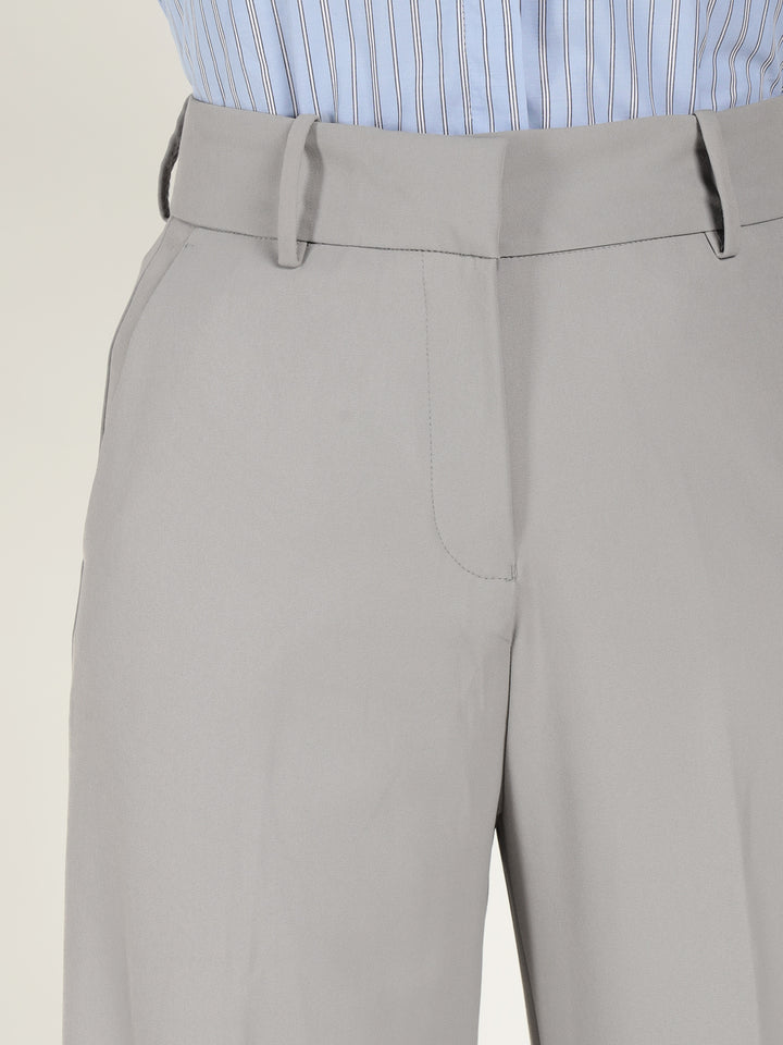 Hancock Women Basil Solid Polyester, Viscose & Elastane Wide Leg Formal Trouser