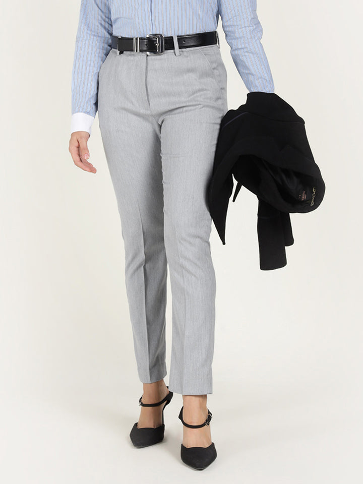Women Smoke Grey Solid Polyester Viscose & Elastane Regular Fit Formal Trouser