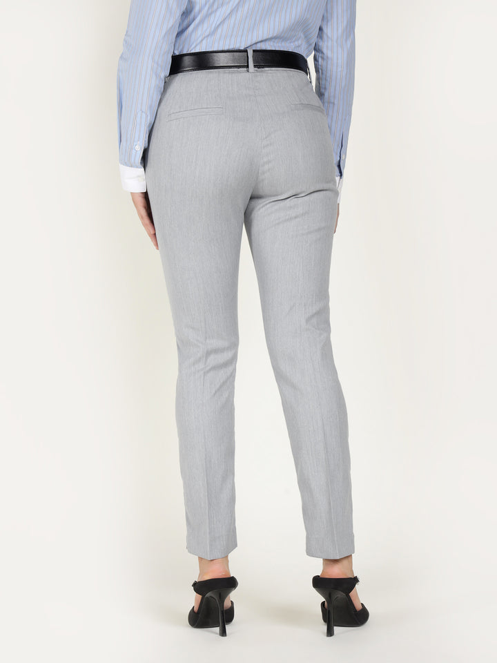 Women Smoke Grey Solid Polyester Viscose & Elastane Regular Fit Formal Trouser