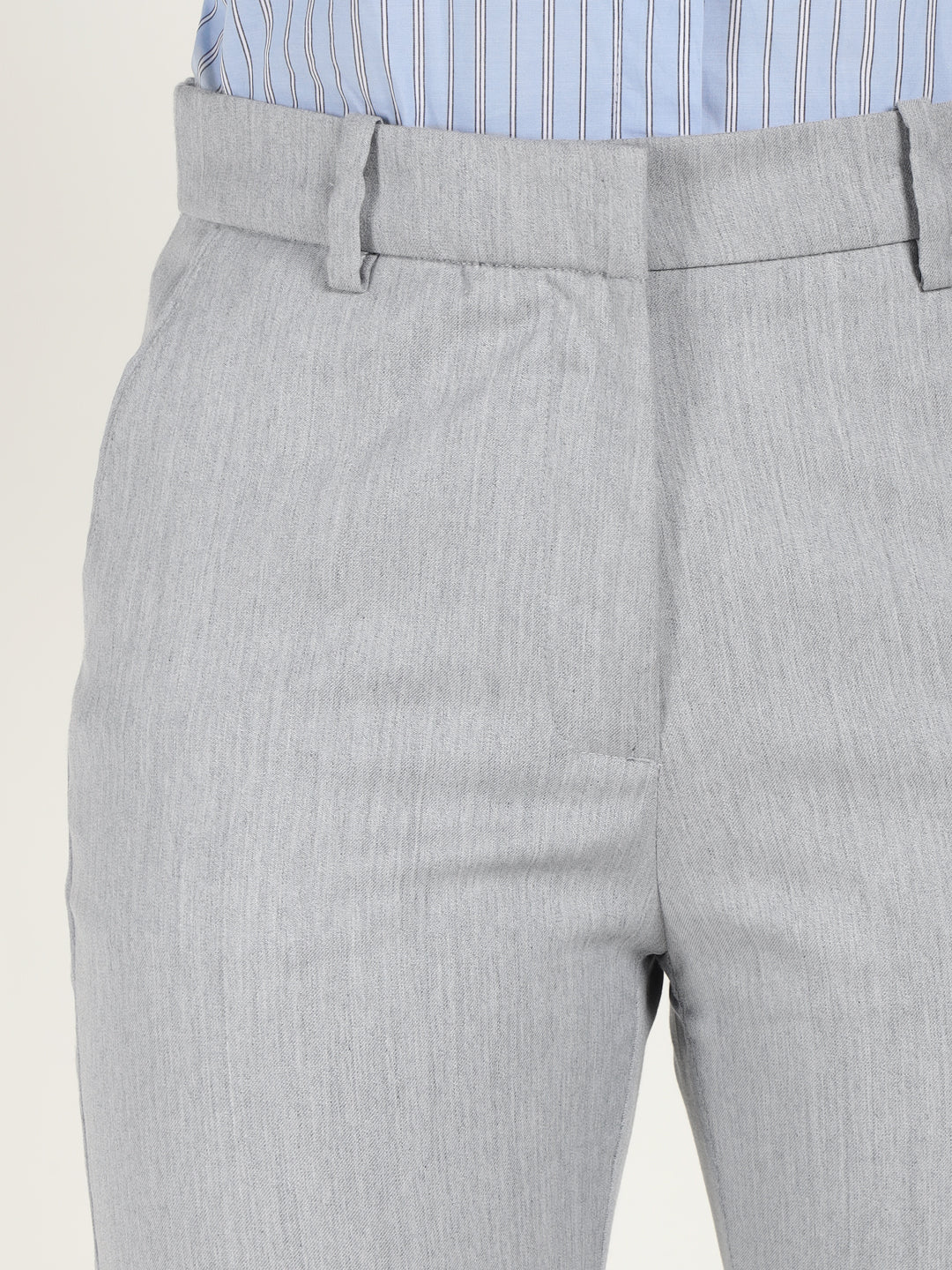 Women Smoke Grey Solid Polyester Viscose & Elastane Regular Fit Formal Trouser