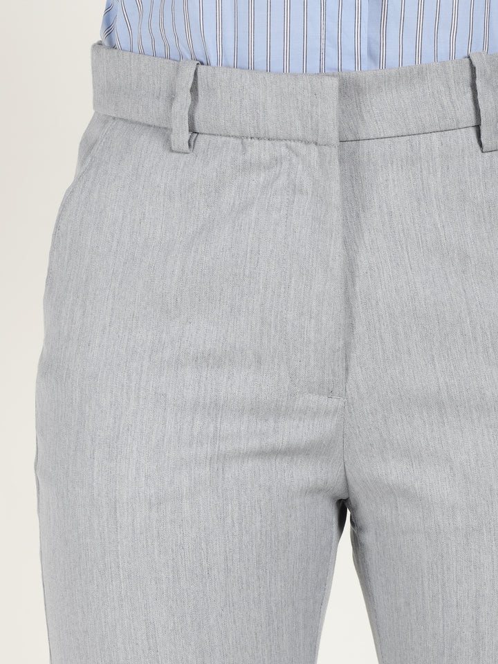 Women Smoke Grey Solid Polyester Viscose & Elastane Regular Fit Formal Trouser