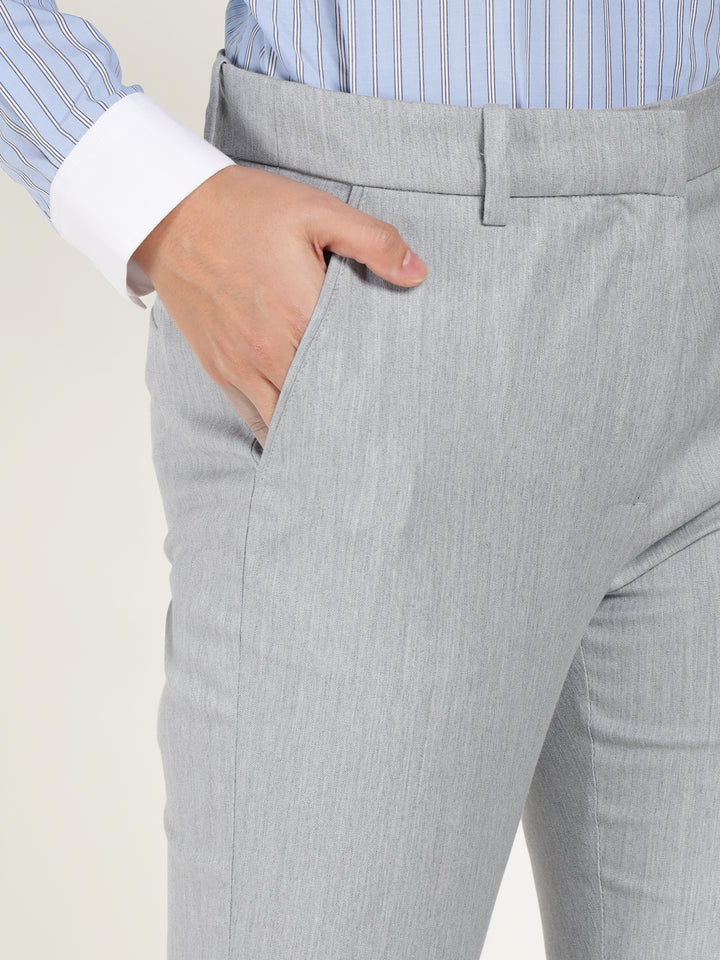 Women Smoke Grey Solid Polyester Viscose & Elastane Regular Fit Formal Trouser