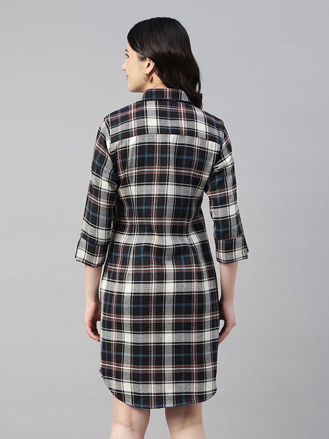 Hancock Women Beige & Black Checked Pure Cotton Regular Fit Casual Dress