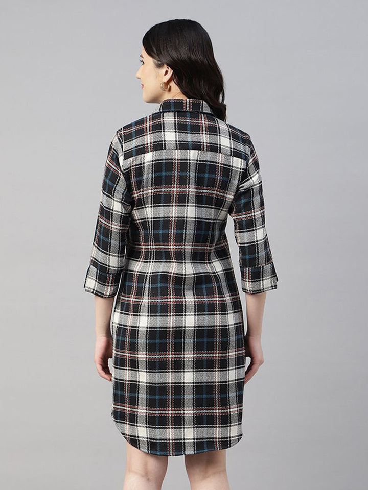 Hancock Women Beige & Black Checked Pure Cotton Regular Fit Casual Dress