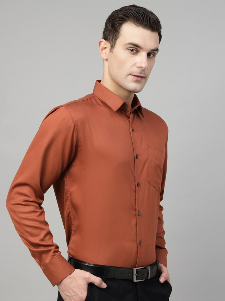 Men Rust Solid Cotton Slim Fit Formal Shirt
