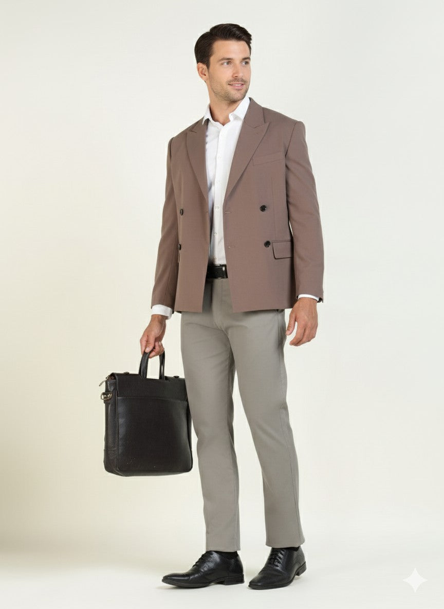 Men Grey Solid Cotton Elastene Slim Fit Formal Trouser