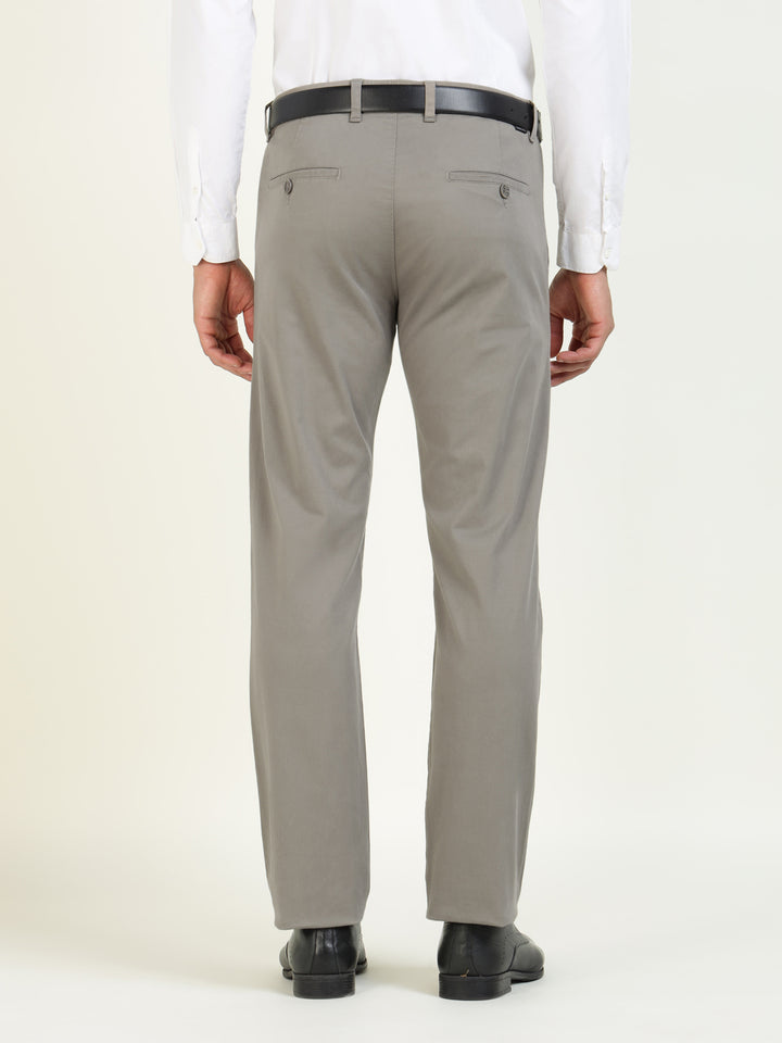 Men Grey Solid Cotton Elastene Slim Fit Formal Trouser