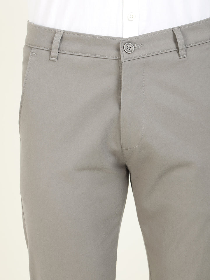 Men Grey Solid Cotton Elastene Slim Fit Formal Trouser