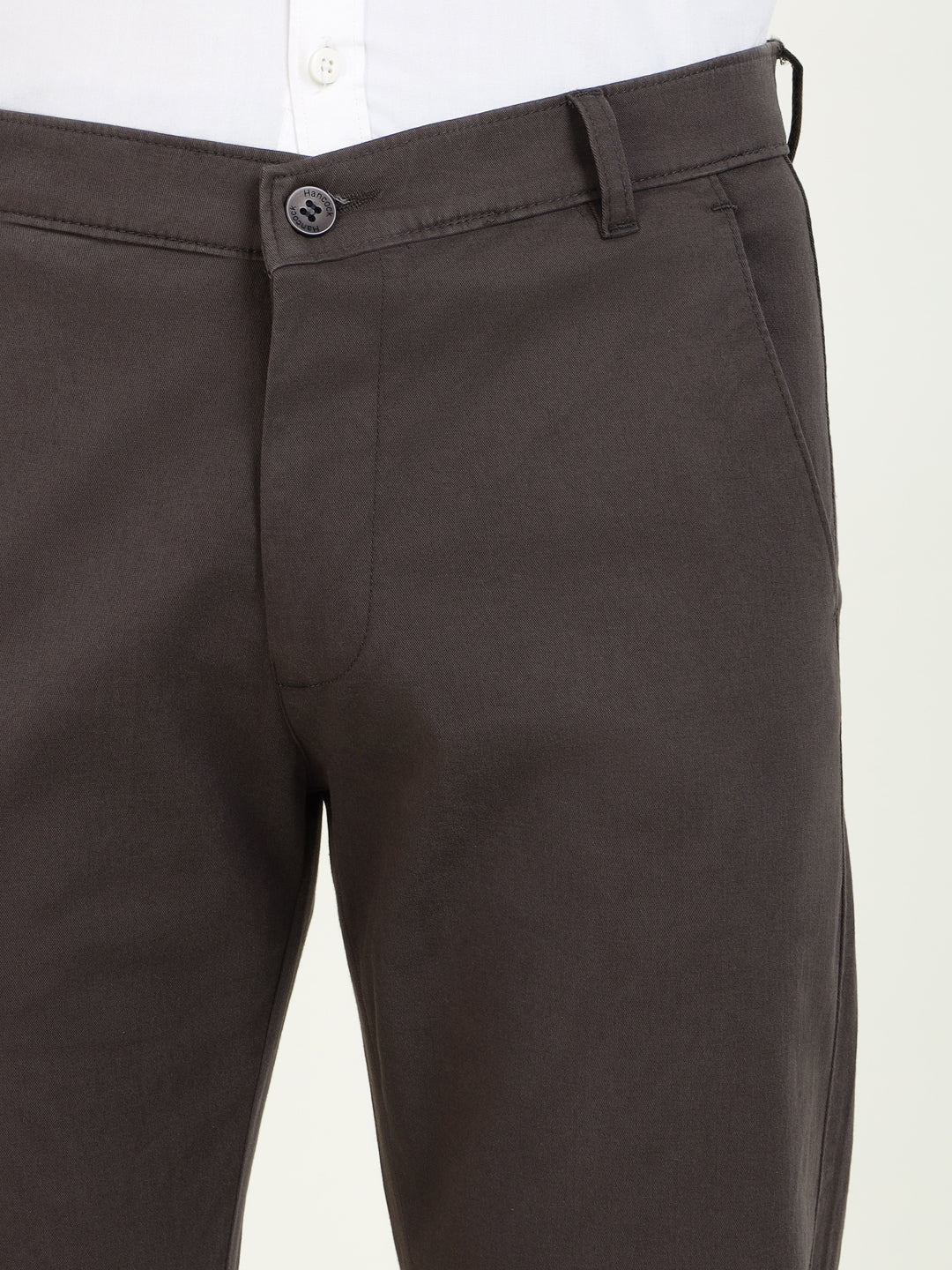 Men Coffee Solid Cotton Elastene Slim Fit Formal Trouser