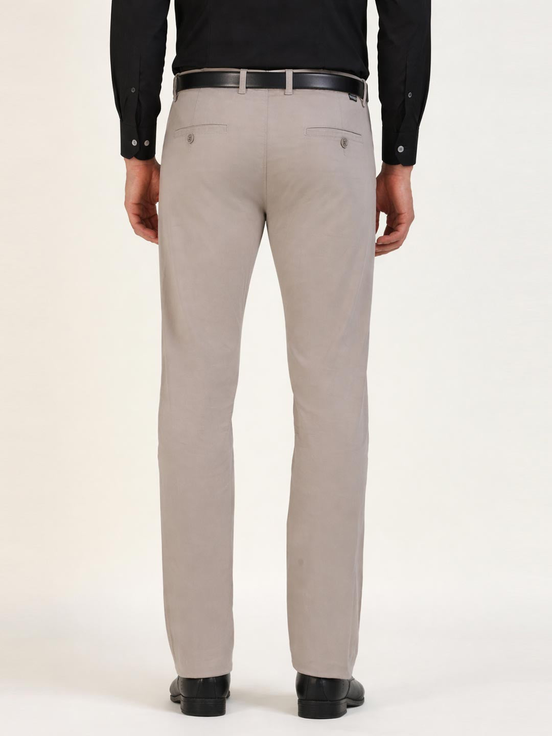 Men Greige Grey Solid Cotton Elastane Slim Fit Formal Trouser