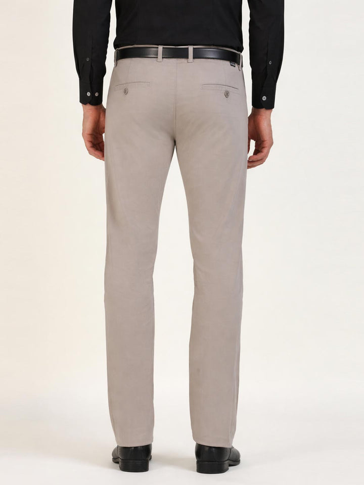 Men Greige Grey Solid Cotton Elastane Slim Fit Formal Trouser