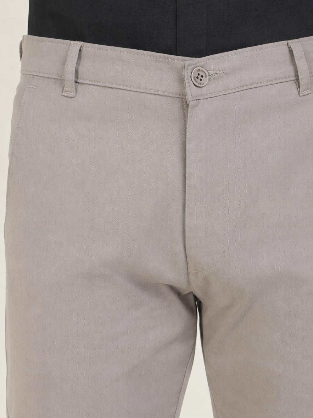 Men Greige Grey Solid Cotton Elastane Slim Fit Formal Trouser