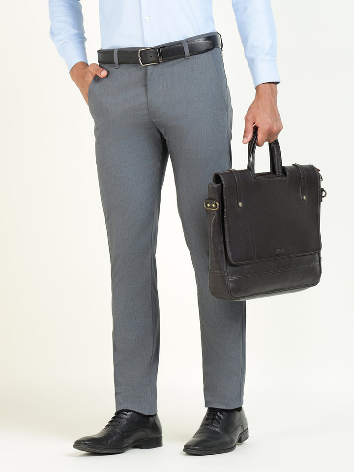 Men Bluish Grey Solid Cotton Elastene Slim Fit Formal Trouser