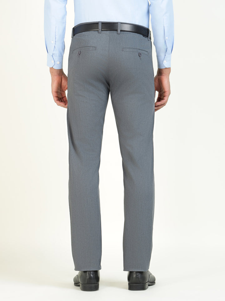Men Bluish Grey Solid Cotton Elastene Slim Fit Formal Trouser