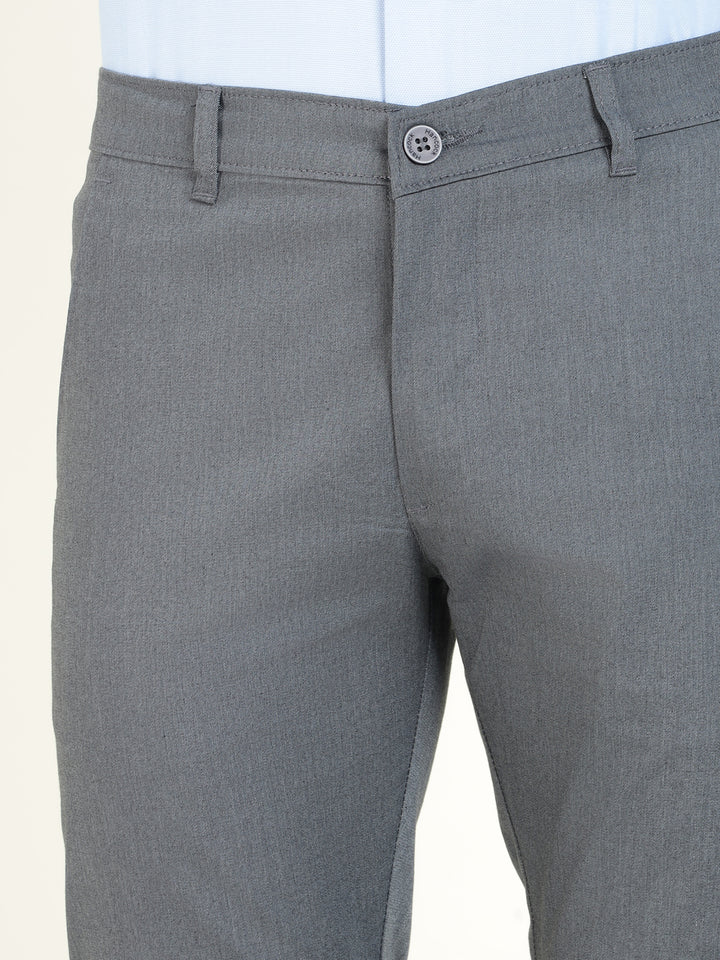 Men Bluish Grey Solid Cotton Elastene Slim Fit Formal Trouser