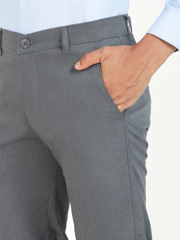 Men Bluish Grey Solid Cotton Elastene Slim Fit Formal Trouser