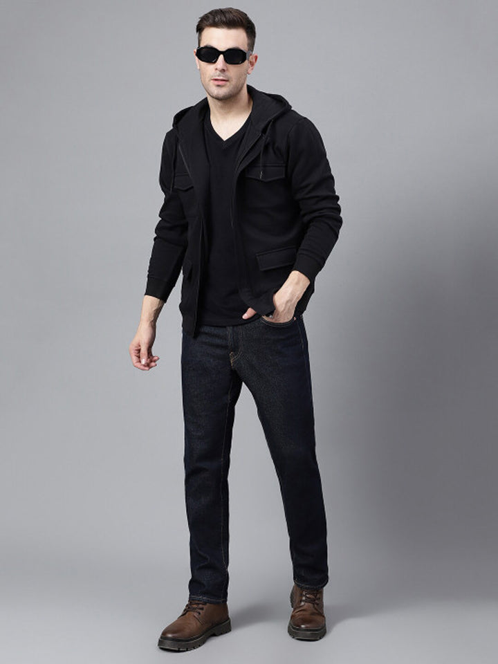 Hancock Men Black Solid Cotton Rich Regular Fit Casual Sweatshirt