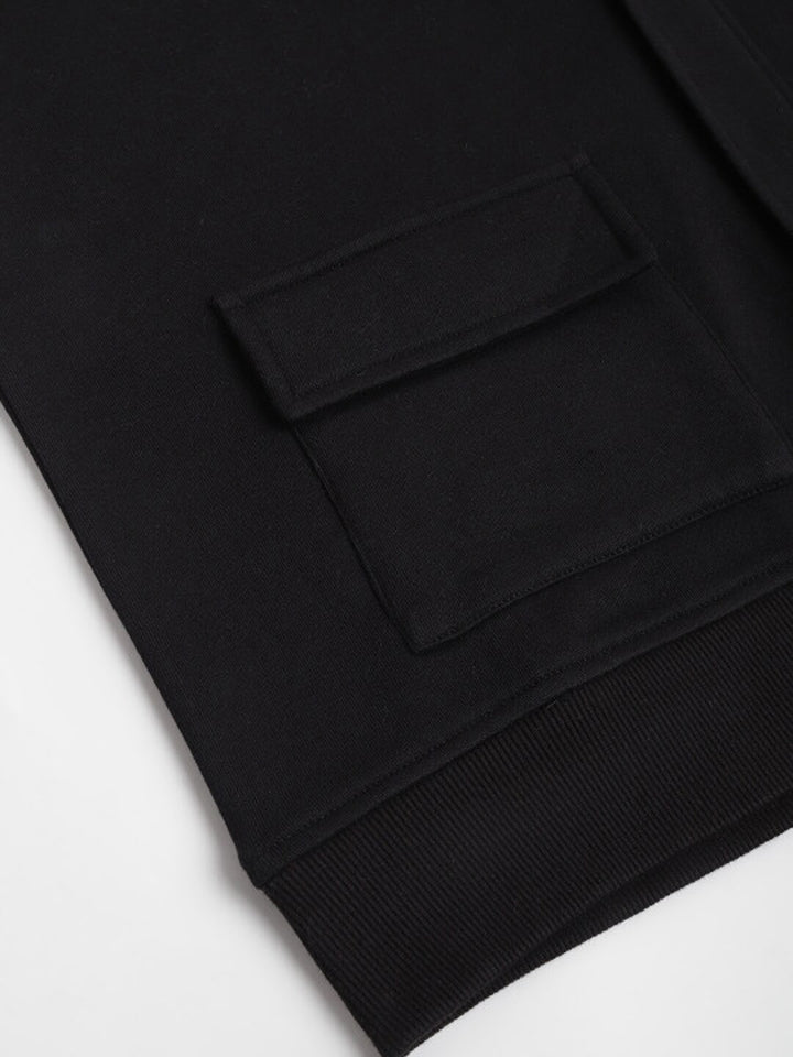 Hancock Men Black Solid Cotton Rich Regular Fit Casual Sweatshirt