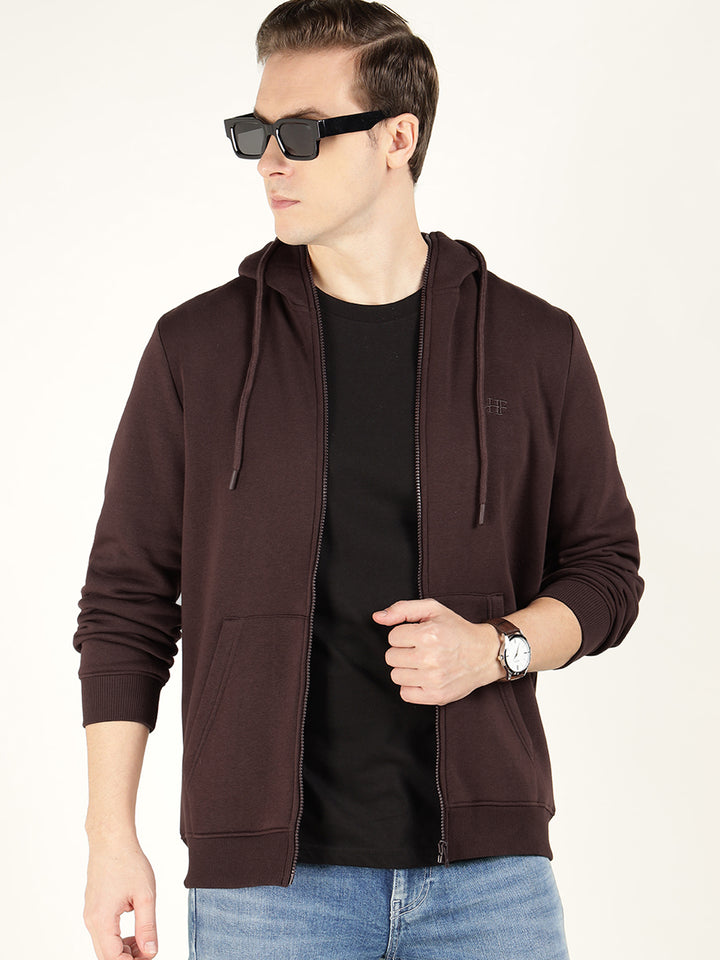 Men Coffee Solid Cotton Rich Regular Fit Casual Sweatshirt