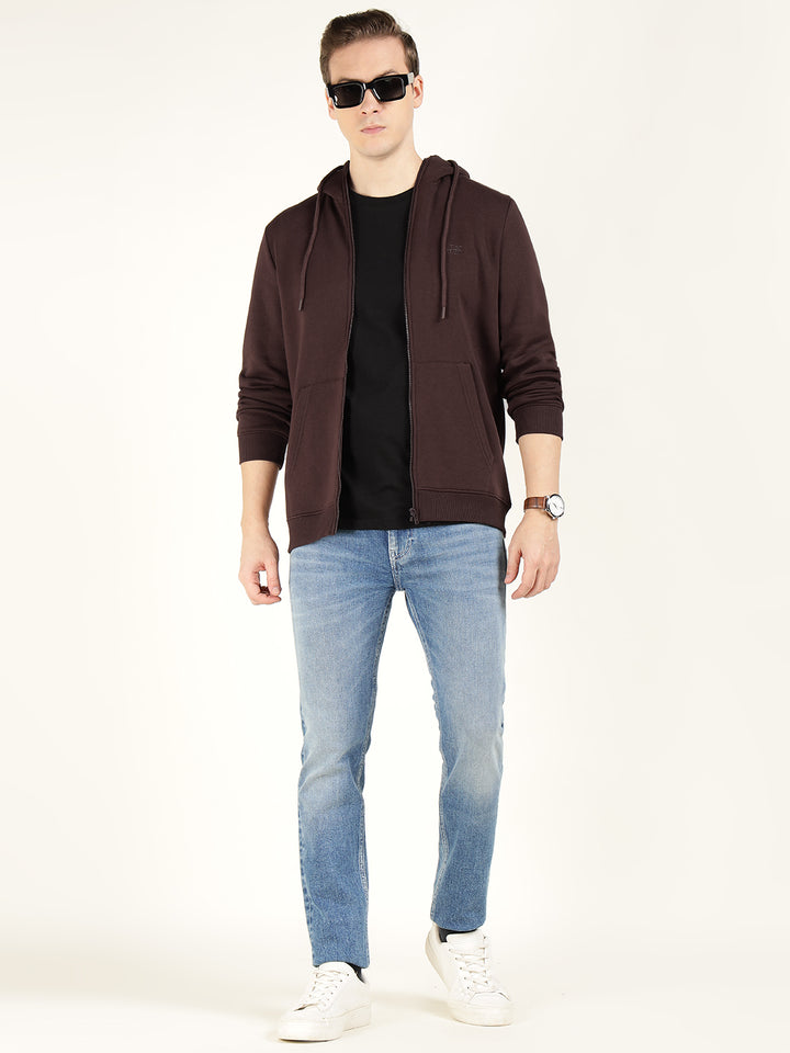 Men Coffee Solid Cotton Rich Regular Fit Casual Sweatshirt