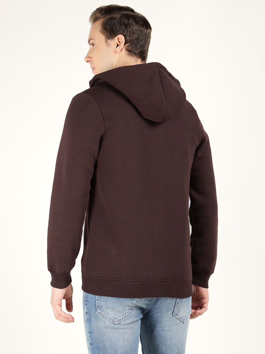 Men Coffee Solid Cotton Rich Regular Fit Casual Sweatshirt