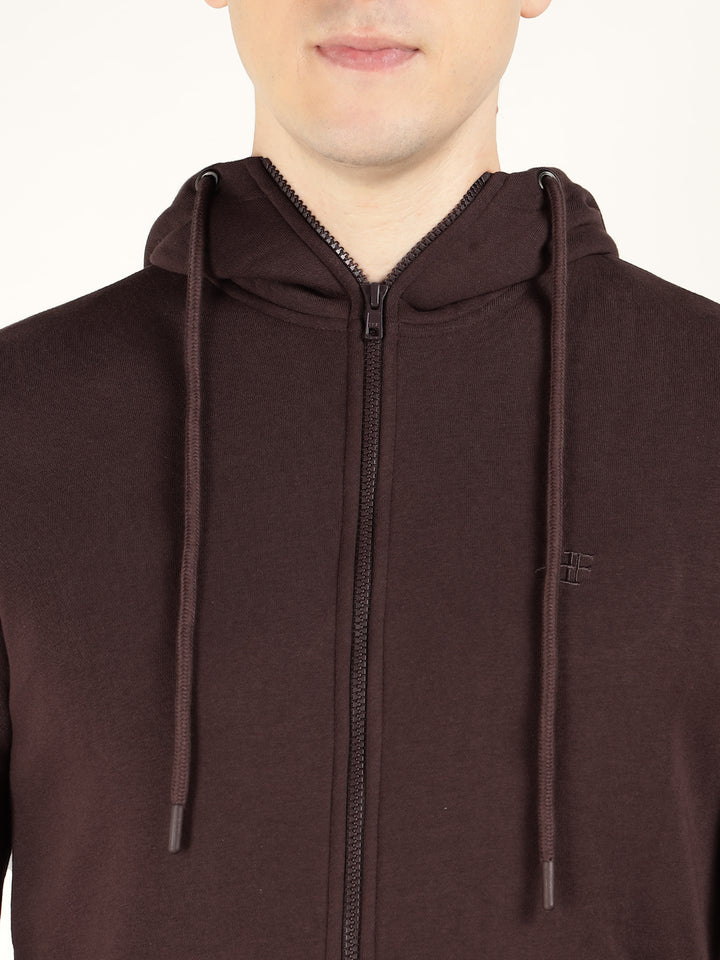 Men Coffee Solid Cotton Rich Regular Fit Casual Sweatshirt