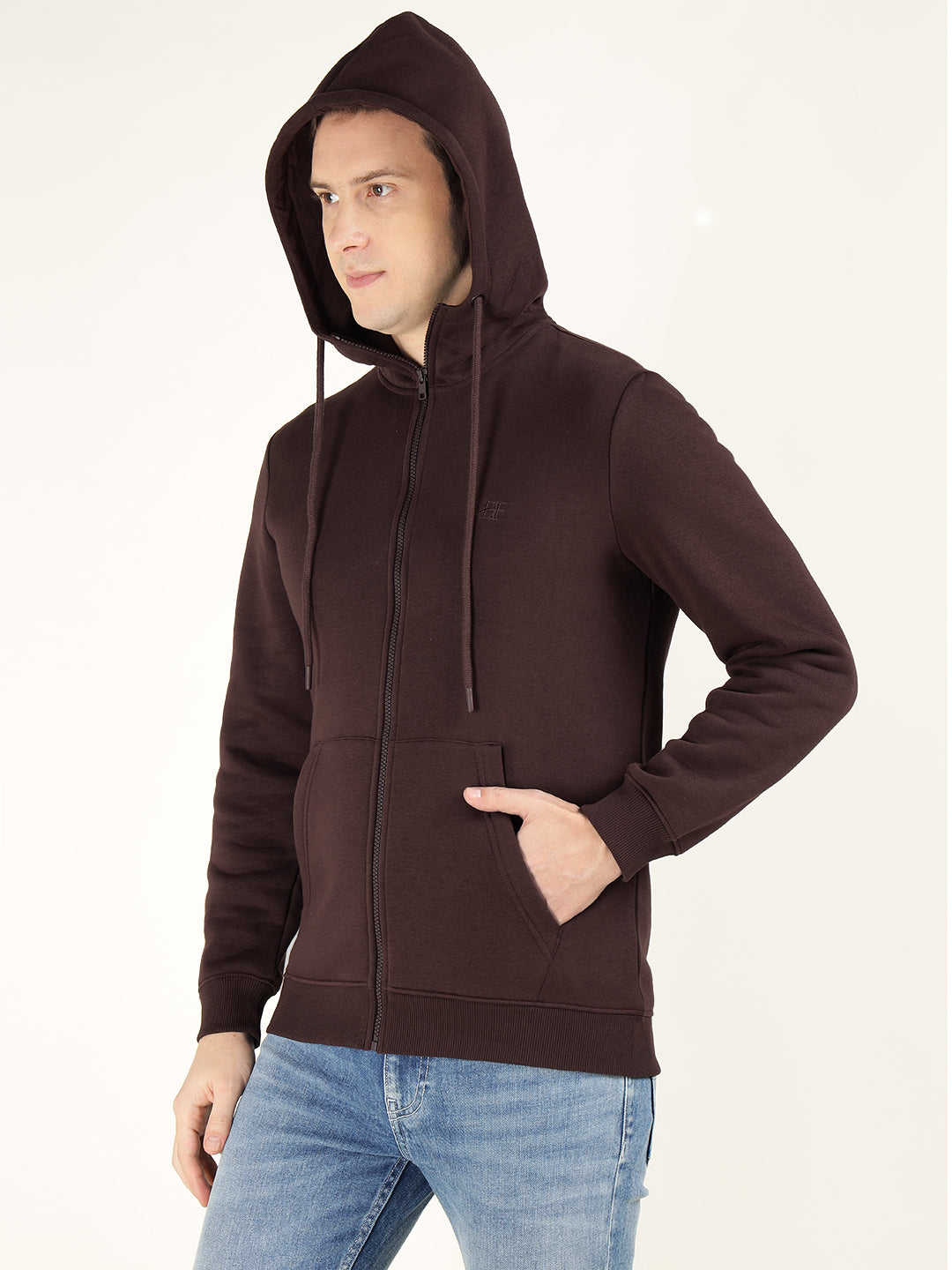 Men Coffee Solid Cotton Rich Regular Fit Casual Sweatshirt