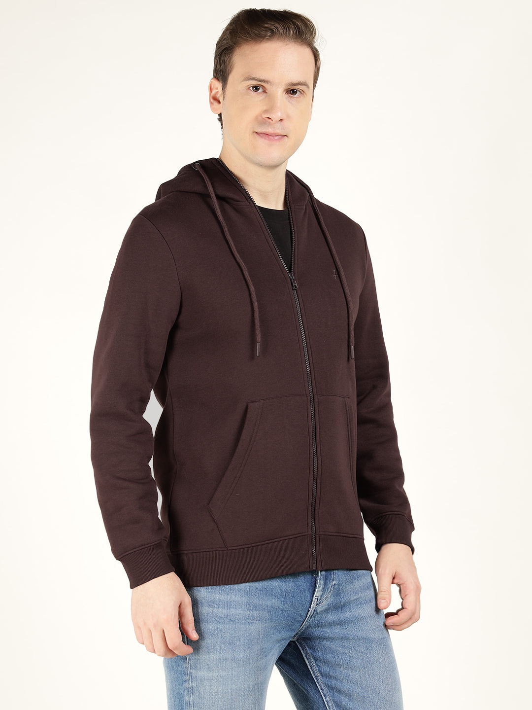 Men Coffee Solid Cotton Rich Regular Fit Casual Sweatshirt
