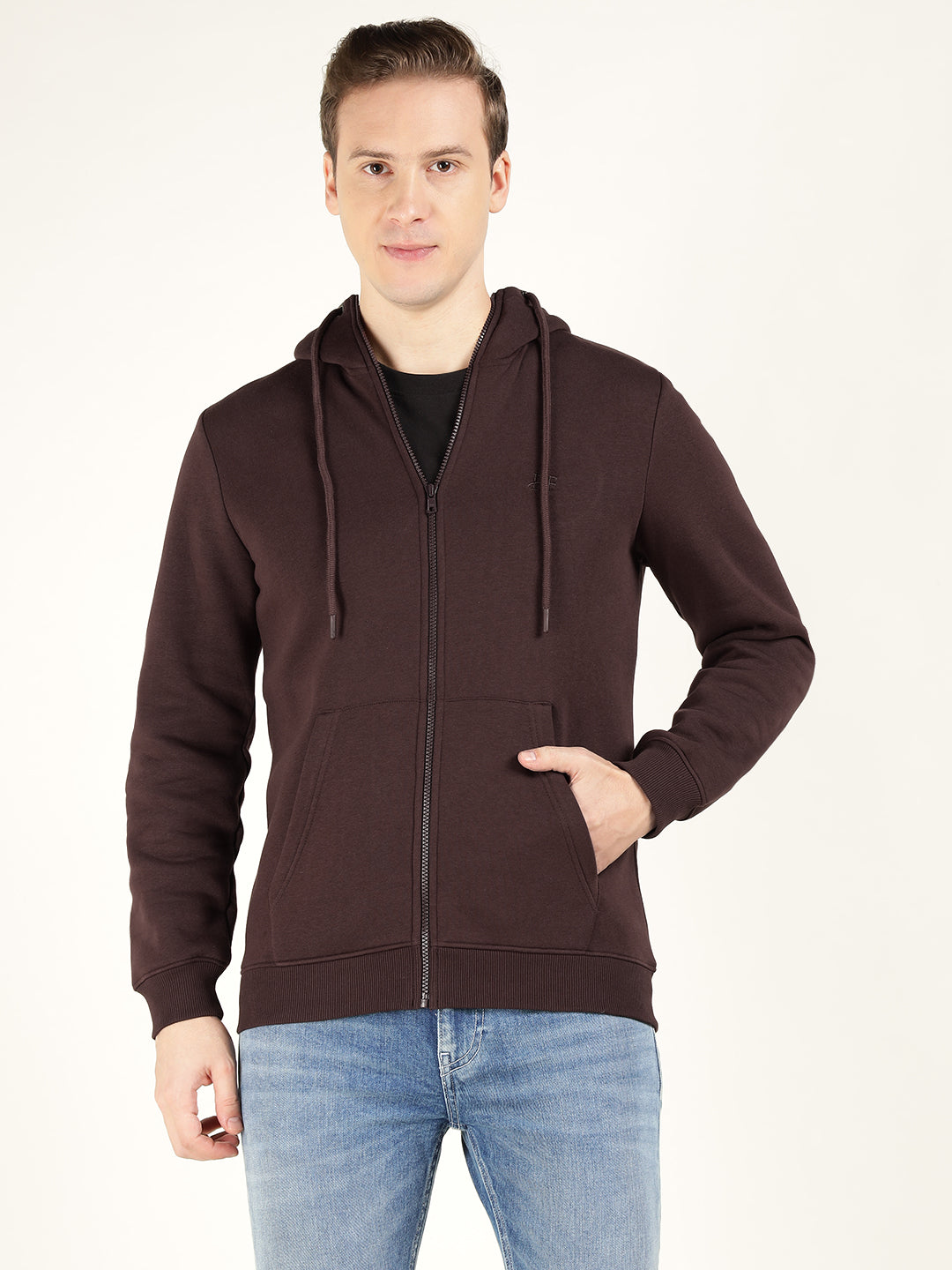 Men Coffee Solid Cotton Rich Regular Fit Casual Sweatshirt