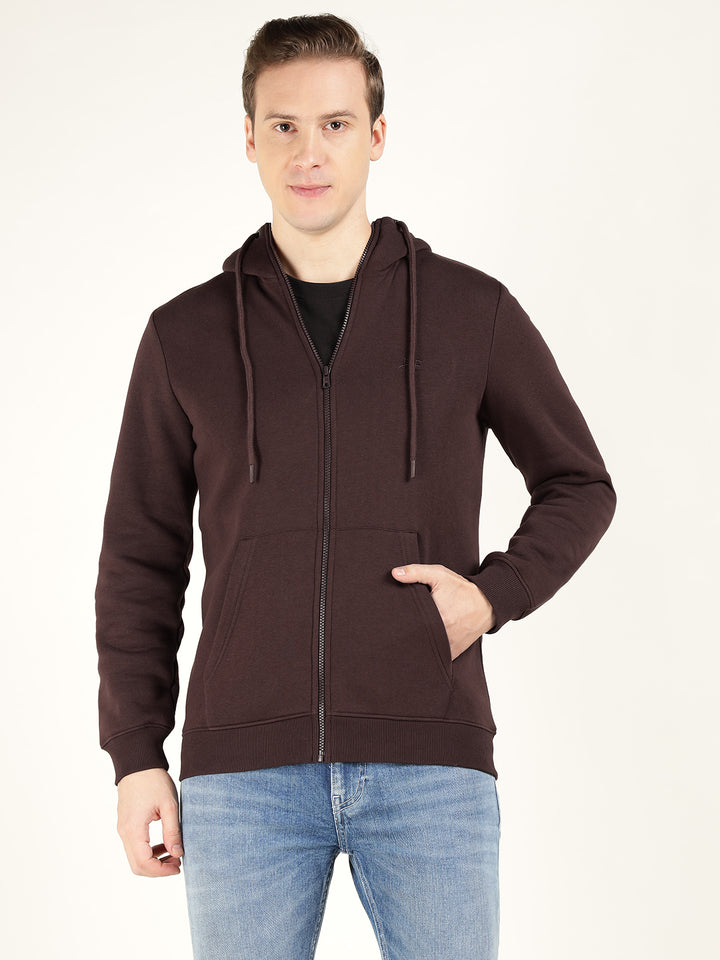 Men Coffee Solid Cotton Rich Regular Fit Casual Sweatshirt