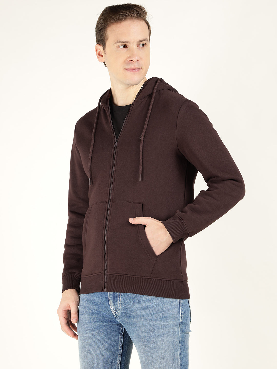 Men Coffee Solid Cotton Rich Regular Fit Casual Sweatshirt