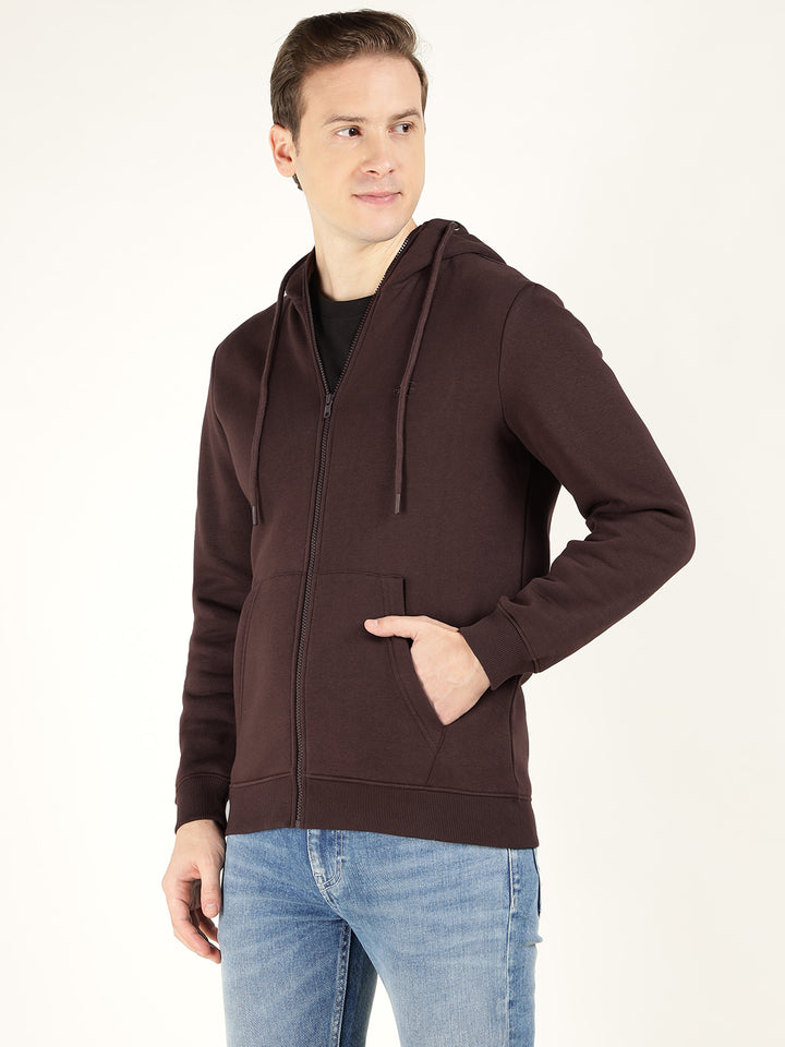 Men Coffee Solid Cotton Rich Regular Fit Casual Sweatshirt