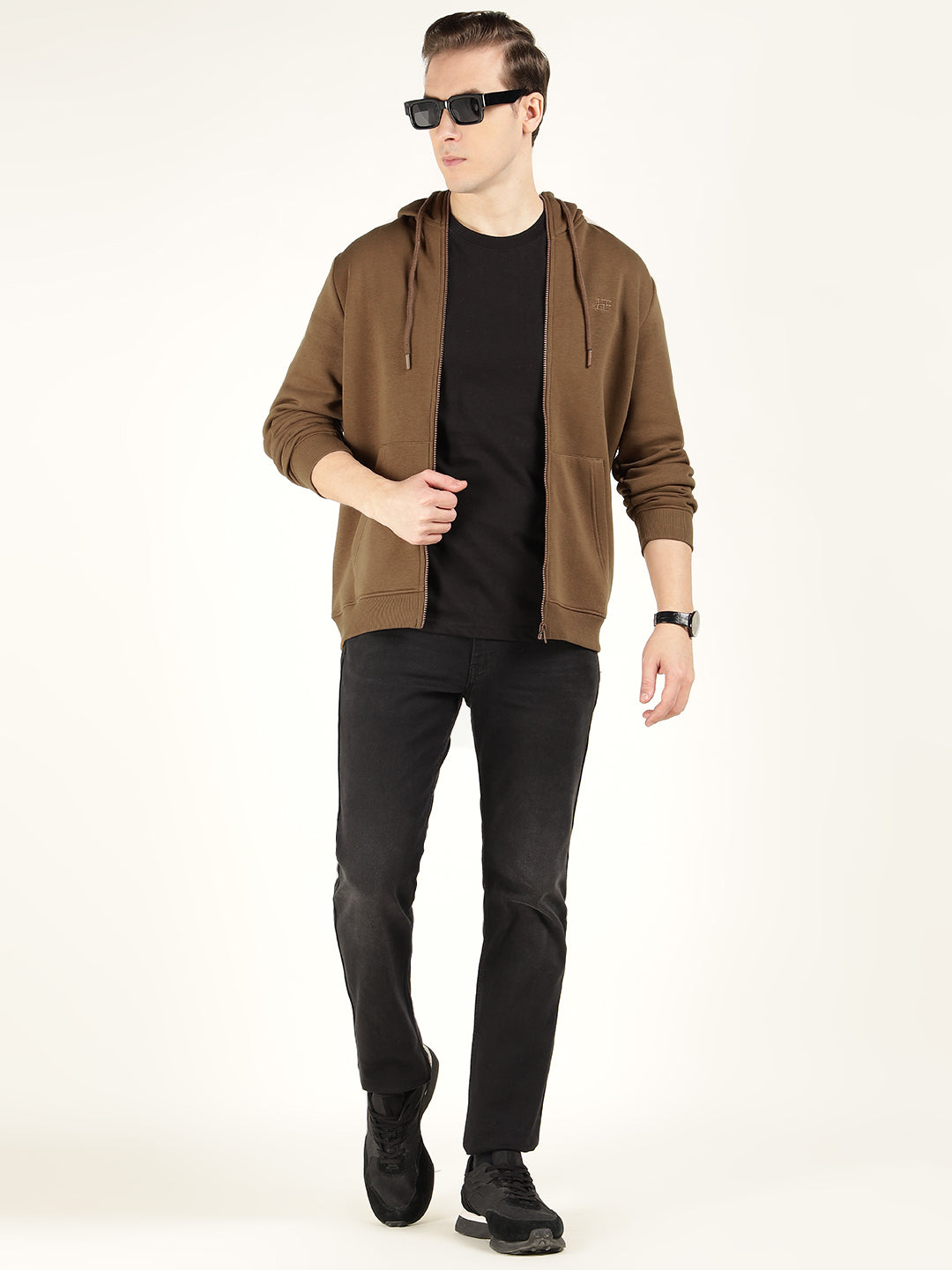 Hancock Men Tan Solid Cotton Rich Regular Fit Casual Sweatshirt