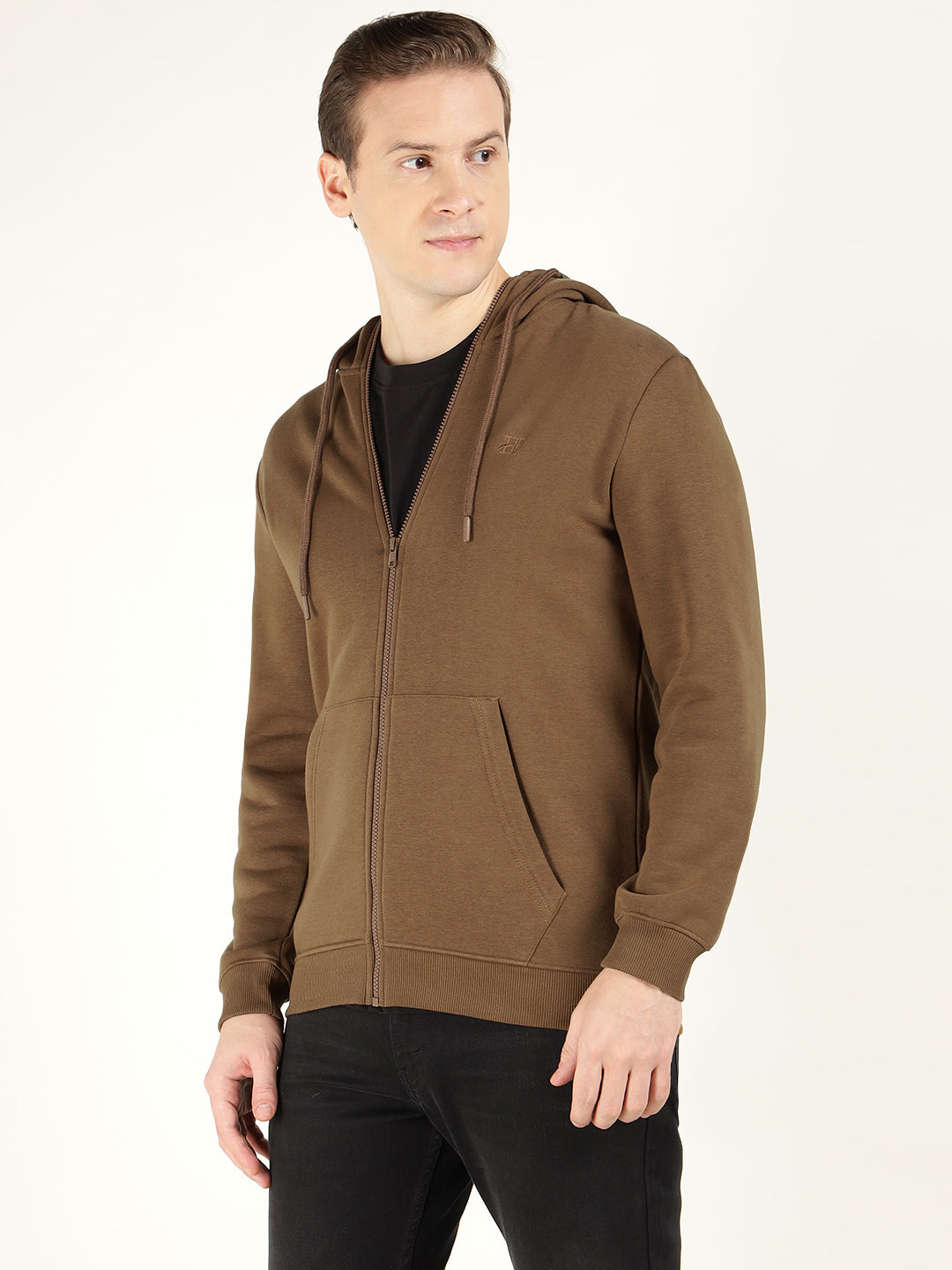 Hancock Men Tan Solid Cotton Rich Regular Fit Casual Sweatshirt