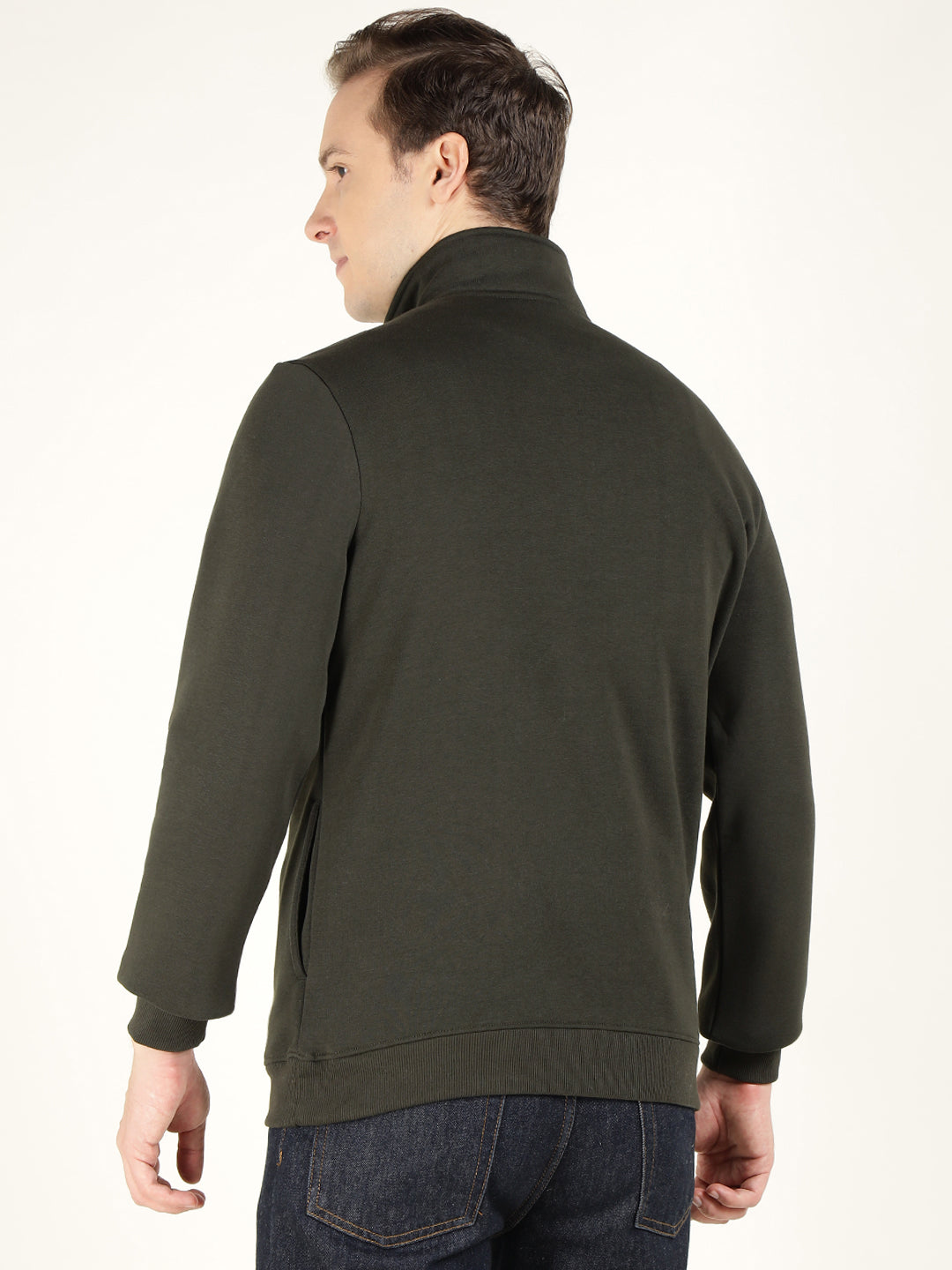 Hancock Men Olive Solid Cotton Rich Regular Fit Casual Sweatshirt
