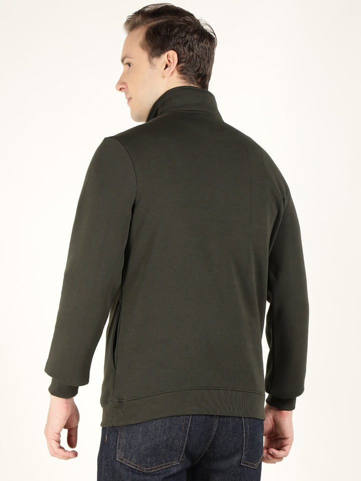 Hancock Men Olive Solid Cotton Rich Regular Fit Casual Sweatshirt