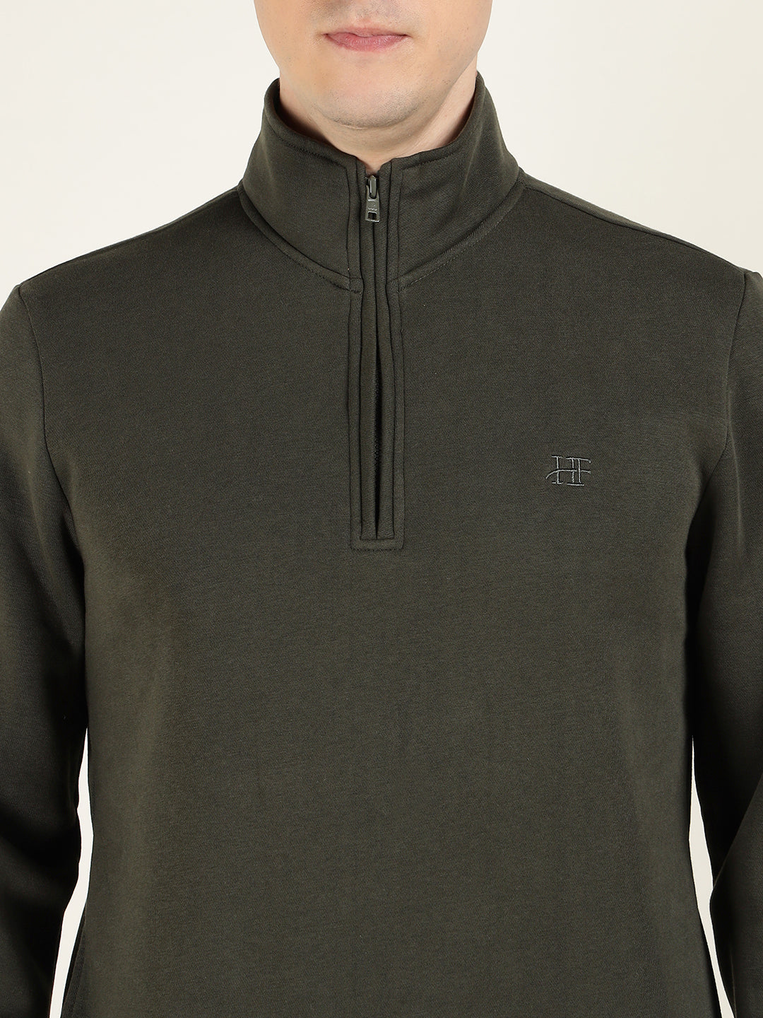 Hancock Men Olive Solid Cotton Rich Regular Fit Casual Sweatshirt