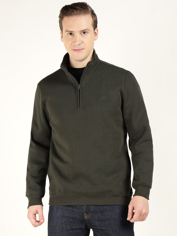 Hancock Men Olive Solid Cotton Rich Regular Fit Casual Sweatshirt