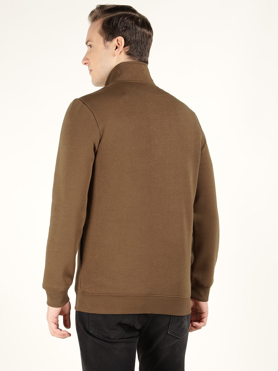 Men Tan Solid Cotton Rich Regular Fit Casual Sweatshirt