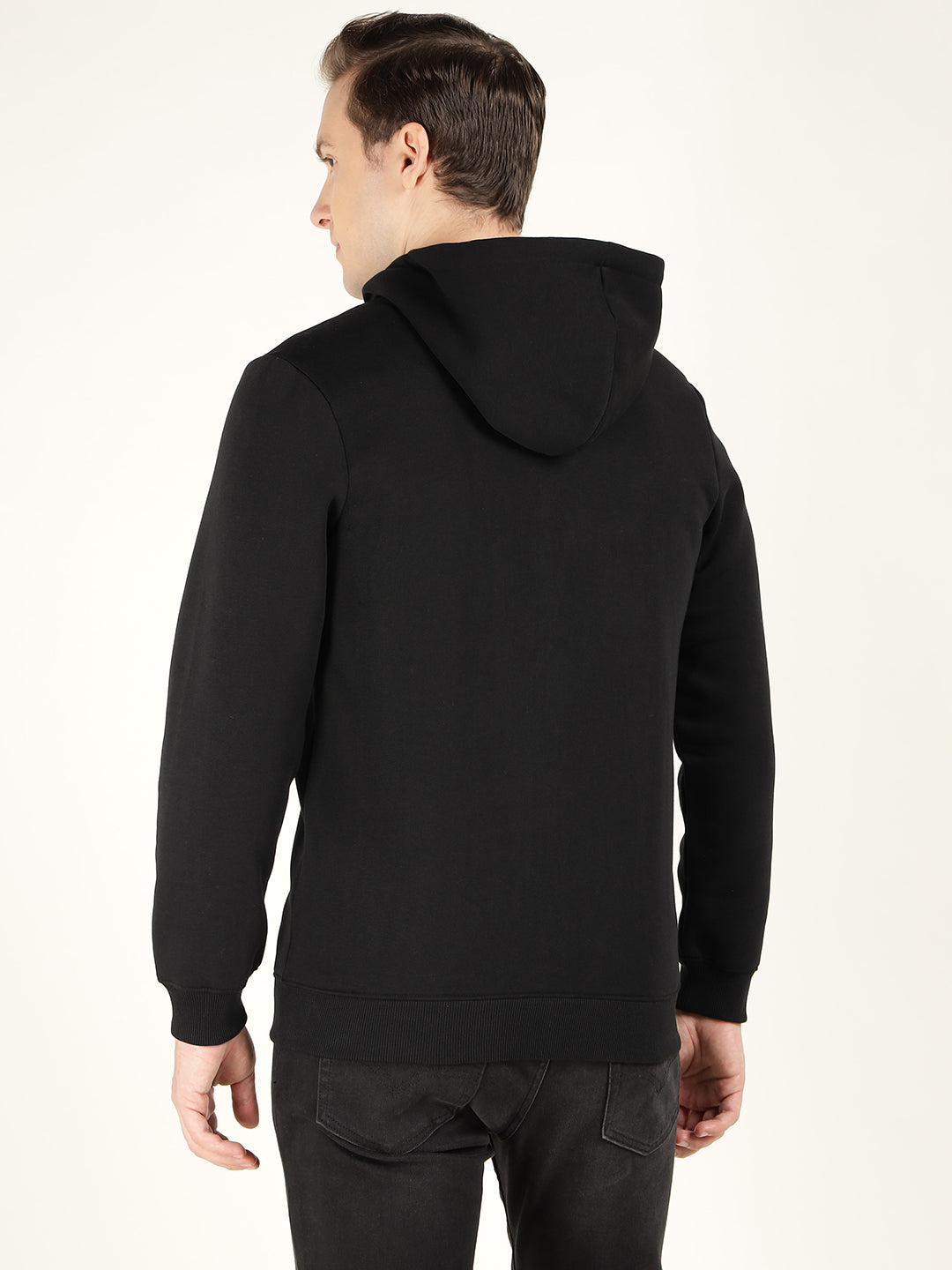 Men Black Solid Cotton Rich Regular Fit Casual Sweatshirt