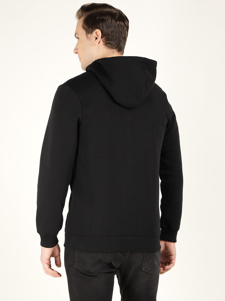 Men Black Solid Cotton Rich Regular Fit Casual Sweatshirt