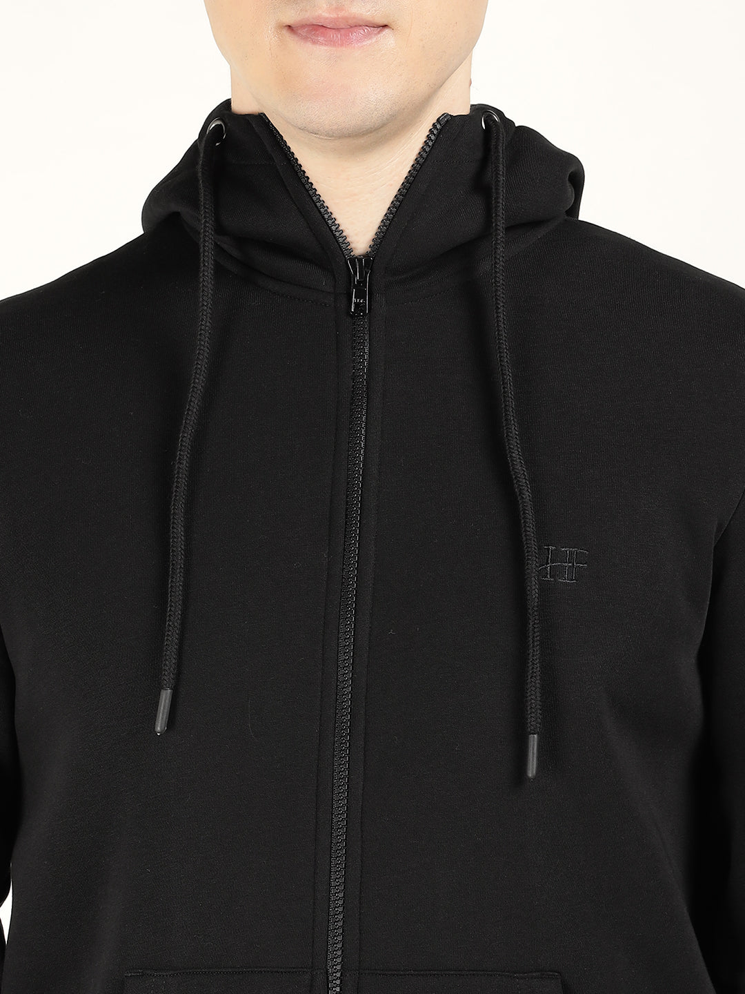 Men Black Solid Cotton Rich Regular Fit Casual Sweatshirt